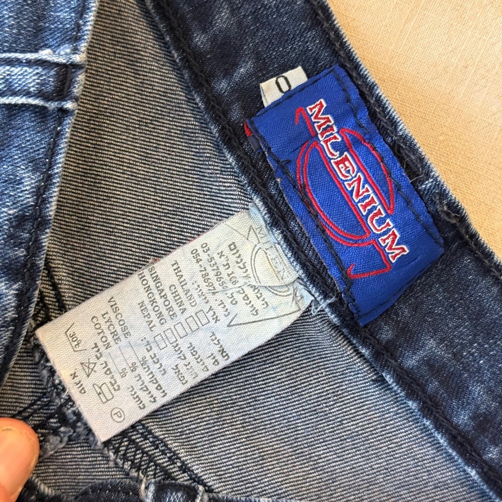 Milenium Denim Maxi Skirt Size 0 Blue Red Palm Tree Graphic Print Y2K Streetwear - Picture 3 of 10